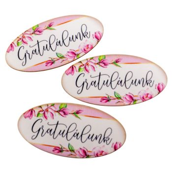 Nyomtatott dekorkarton Gratulálunk ovál tábla 8cm 3db-os