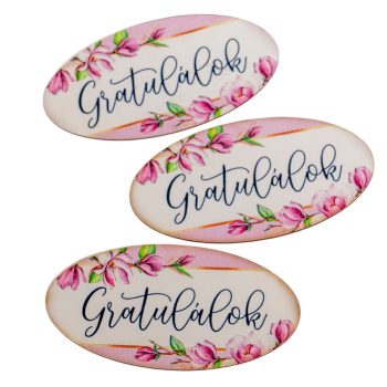   Nyomtatott dekorkarton - Gratulálok ovál tábla 8cm 3db-os csomag