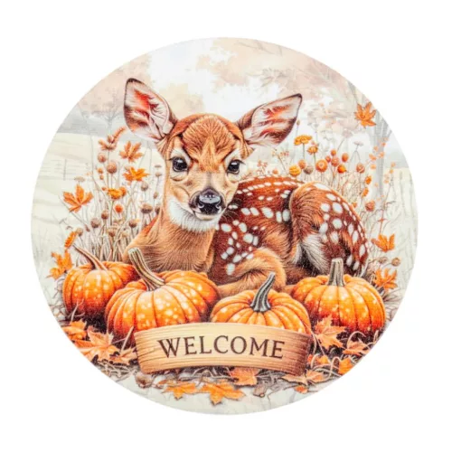 Nyomtatott fa tábla koszorú közép Bambi welcome 14,8cm