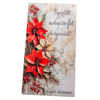   Nyomtatott fa tábla Mikulásvirágos akasztós tábla 13x24,3cm