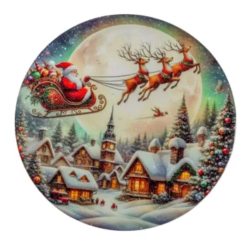   Nyomtatott fa tábla koszorú közép Télapó a város felett 14,8cm