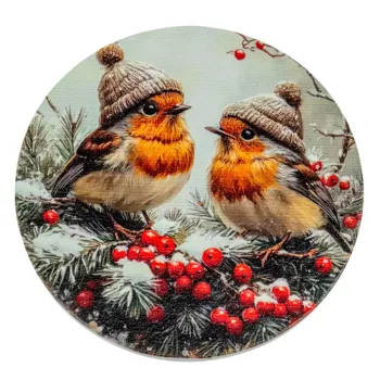 Nyomtatott fa tábla koszorú közép Sapkás madarak 11,8cm