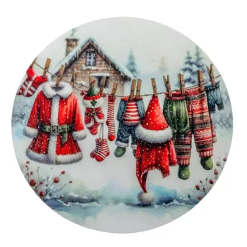Nyomtatott fa tábla koszorú közép Télapó ruhái 14,8cm