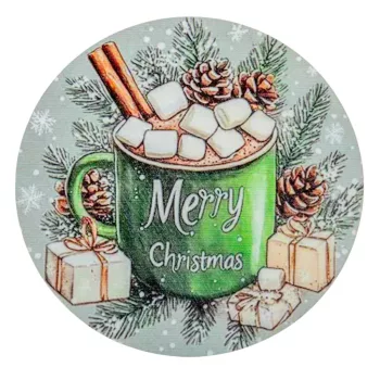 Nyomtatott fa tábla koszorú közép Zöld bögrés 14,8cm