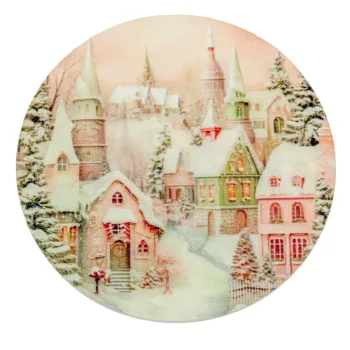 Nyomtatott fa tábla koszorú közép Pasztell házak 11,8cm