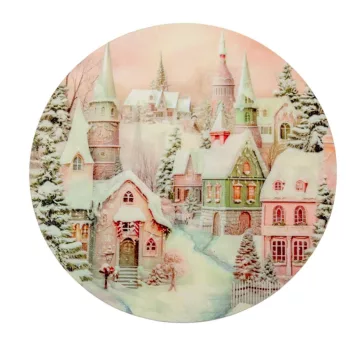 Nyomtatott fa tábla koszorú közép Pasztell házak 14,8cm