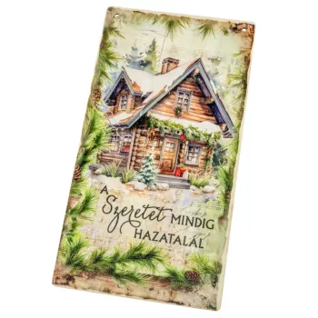   Nyomtatott fa tábla Zöld karácsonyi téma Szeretet 13x24,3cm