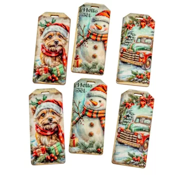   Nyomtatott dekorkarton Karácsonyi piros-zöld téma - biléta 5,5cm 6db-os