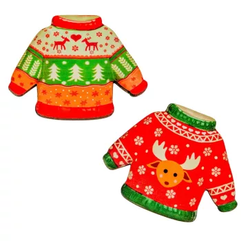 Nyomtatott dekorkarton Karácsonyi pulcsi 7cm 3db-os