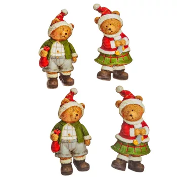 Nyomtatott dekorkarton Karácsonyi piros maci 8cm 4db-os