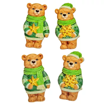 Nyomtatott dekorkarton Karácsonyi zöld maci 8cm 4db-os