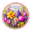 Nyomtatott fa tábla koszorú közép - Welcome Spring 11,8cm