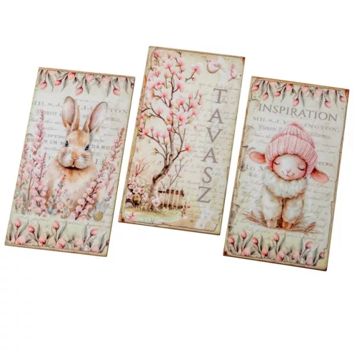 Nyomtatott dekorkarton Húsvéti tábla rózsaszín 9,5cm 3db-os