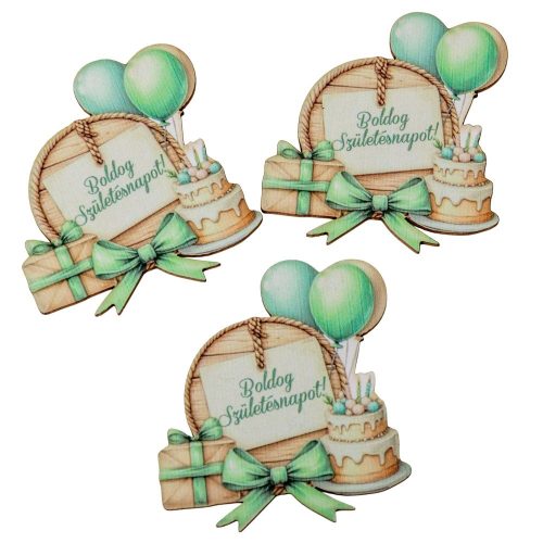 Nyomtatott dekorkarton Lufis torta szülinap 7cm 3db-os csomag