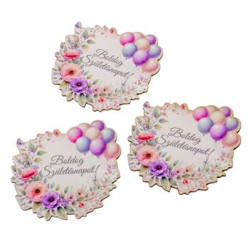   Nyomtatott dekorkarton  Lufis torta szülinap rózsaszín 7cm 3db-os csomag
