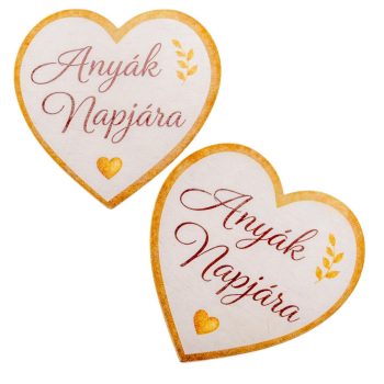 Nyomtatott fa tábla Anyák napjára arany szív 9cm 2db-os