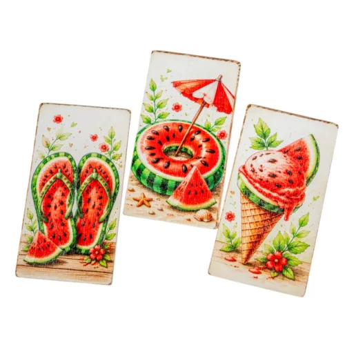 Nyomtatott fa tábla - Dinnyés táblák 9,5cm 3db-os csomag