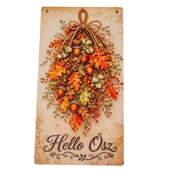 Nyomtatott fa tábla Hello Ősz akasztós tábla 13x24,3cm