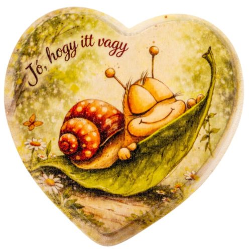 Nyomtatott natúr fa szív peremes csigás 15cm