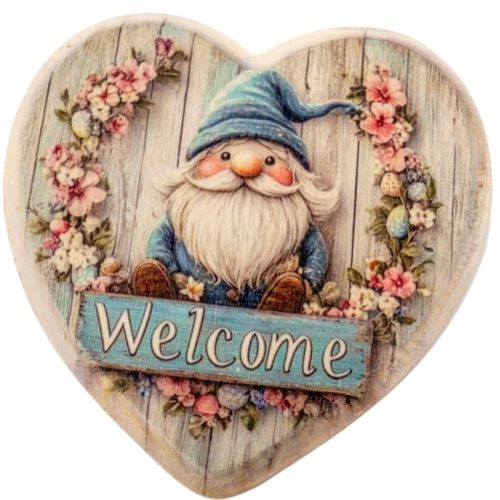 Nyomtatott natúr fa szív peremes kék manós 15cm