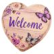 Nyomtatott natúr fa szív peremes Pillangós welcome 15cm