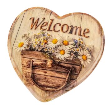 Nyomtatott fa szív peremes welcome 15om
