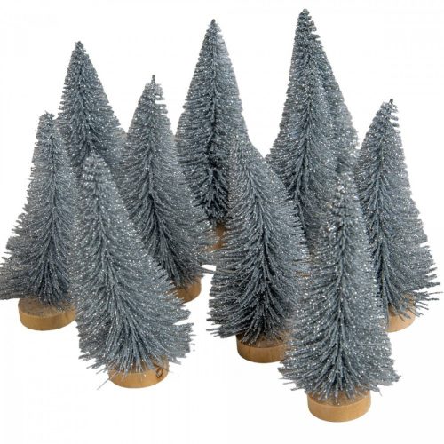 Mini fenyő ezüst glitteres 10cm 10db-os