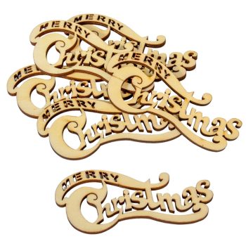 Merry Christmas felirat íves natúr fa 10cm 6db-os