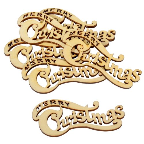 Merry Christmas felirat íves natúr fa 10cm 6db-os
