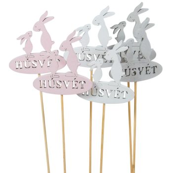   Nyuszi apa-gyerek beszúró rózsaszín-fehér-szürke 28cm 6db-os csomag