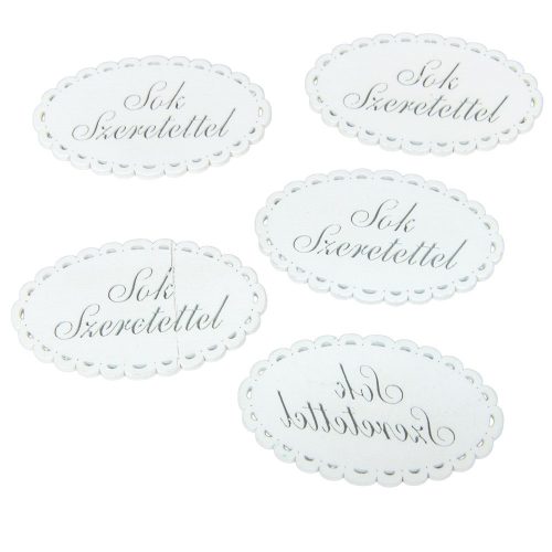 Fa Sok szeretettel csipkés ovál tábla fehér 8cm 5db-os
