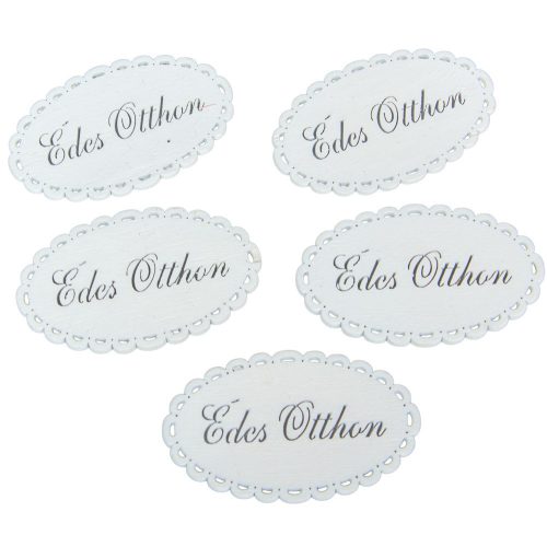 Édes otthon csipkés ovál tábla fehér 7,5cm 5db-os