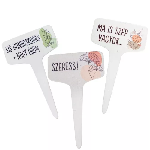 Fa beszúros tábla nyomtatott cserepes virágokhoz 11cm 3db-os