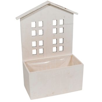 Házikós bélelt fa virágtartó fehér M31x19x11xcm
