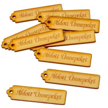 Áldott ünnepeket tábla natúr fa 6,5cm 10db-os