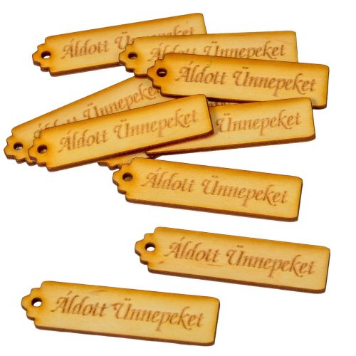 Áldott ünnepeket tábla natúr fa 6,5cm 10db-os