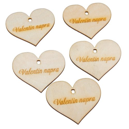 Natúr fa szív Valentin napra felirattal 7cm 5db-os