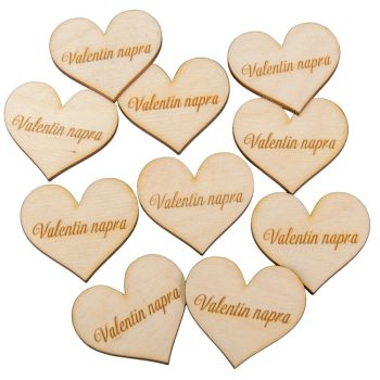   Natúr fa szív "Valentin napra" felirattal 4cm 10db-os