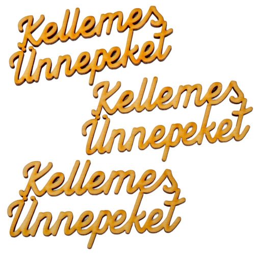 Kellemes ünnepeket felirat natúr fa 9cm 3db-os