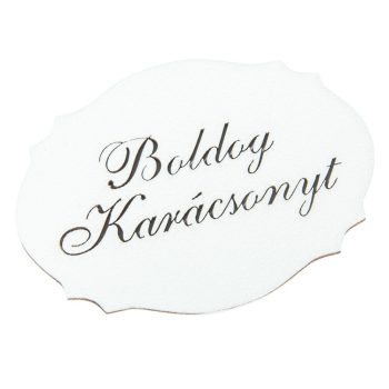 Boldog Karácsonyt feliratú fodros tábla fa fehér 10cm