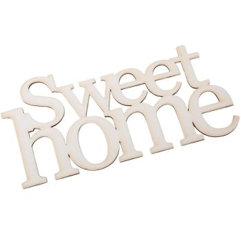   Fa "Sweet home" felirat koszorúra fehér 11,5x20cm