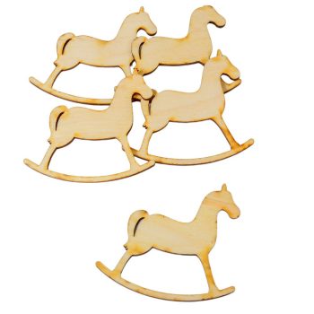 Hintaló gravírozott natúr fa 8cm 5db-os