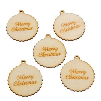 MERRY CRISTMAS fodros gömb natúr fa 5cm 5db-os