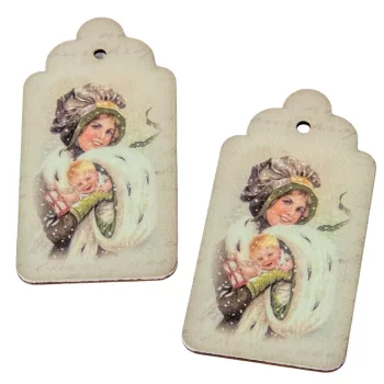 Nyomtatott fa tábla Vintige karácsonyi tábla 9cm 2db-os