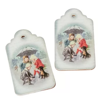 Nyomtatott fa tábla Vintage korcsolyás 9cm 2db-os