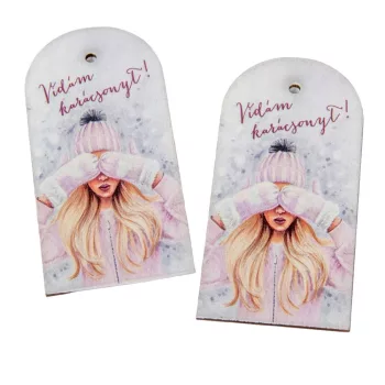 Nyomtatott fa tábla Vintage női arc 9cm 2db-os