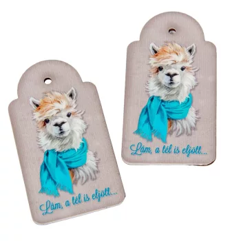 Nyomtatott fa tábla Vintage láma sállal 9cm 2db-os