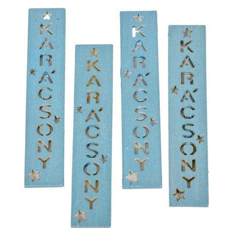 Karácsony feliratos biléta kékezüst 10cm 4db-os