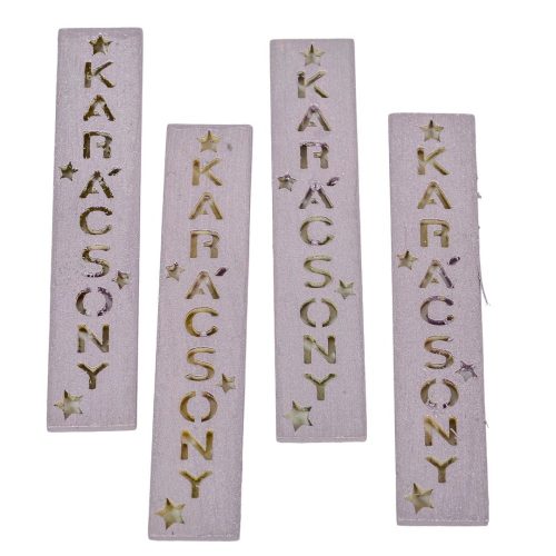 Karácsony feliratos biléta lilaezüst 10cm 4db-os