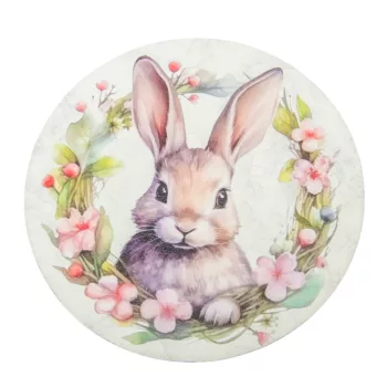   Nyomtatott fa tábla koszorú közép Nyuszi fejes koszorú 14,8cm